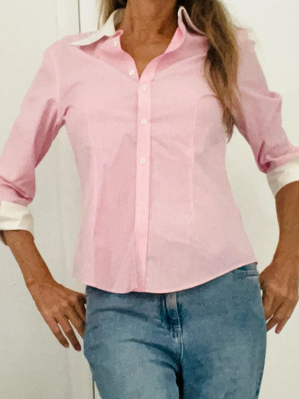 BROOKS BROTHERS Non-Iron Pink White Gingham 3/4 Sleeve Shirt 2